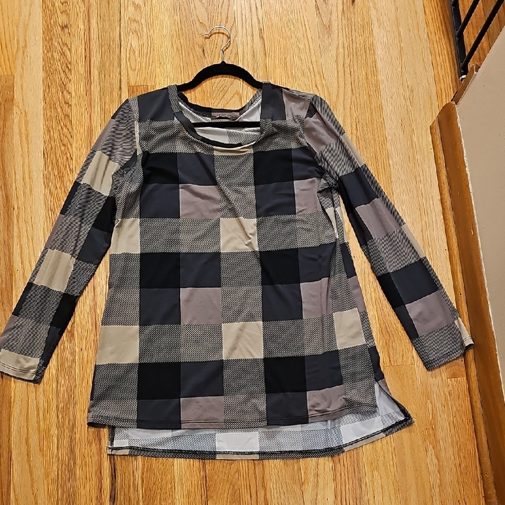 BomBom Black and Tan Plaid Top